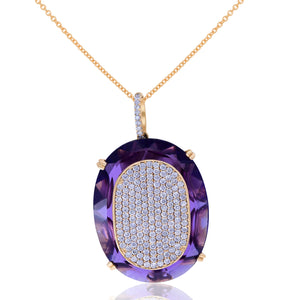2.05ct Diamond and 10.00ct Amethyst Pendant set in 14KT Rose Gold / PD726