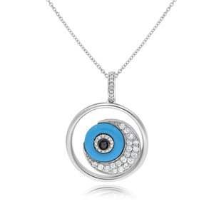 1.00ct Turquoise, 0.41ct White and 0.05ct Black Diamond Pendant set in 14KT White Gold / PD851
