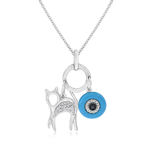 1.00ct Turquoise, 0.11ct White and 0.04ct Black Diamond Pendant set in 14KT White Gold / PD857