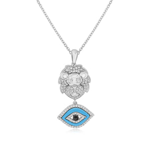 1.00ct Turquoise, 0.46ct White and 0.03ct Black Diamond Pendant set in 14KT White Gold / PD861