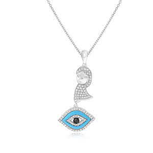 1.00ct Turquoise, 0.35ct White and 0.03ct Black Diamond Pendant set in 14KT White Gold / PD872