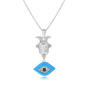 1.00ct Turquoise, 0.14ct White and 0.05ct Black Diamond Pendant set in 14KT White Gold / PD873