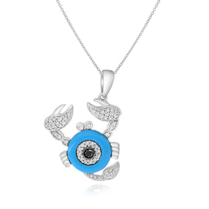 1.00ct Turquoise, 0.19ct White and 0.04ct Black Diamond Pendant set in 14KT White Gold / PD874