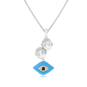 1.00ct Turquoise,0.10ct White and 0.02ct Black Diamond Pendant set in 14KT White Gold / PD876