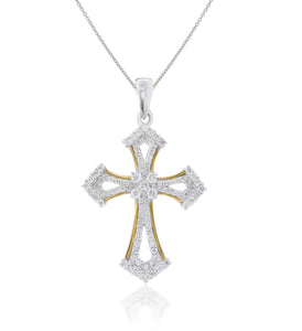0.61ct Diamond Cross Pendant set in 18KT White and Yellow Gold / PF321