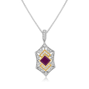 0.21ct Diamond 0.90ct Ruby Pendant set in 14KT White and Yellow Gold / PZ194017A