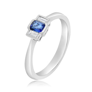 0.15ct Diamond and 0.31ct Sapphire Ring set in 18KT White Gold / R02512