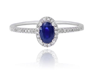 0.11ct Diamond and 0.57ct Sapphire Ring set in 14KT White Gold / R12529C