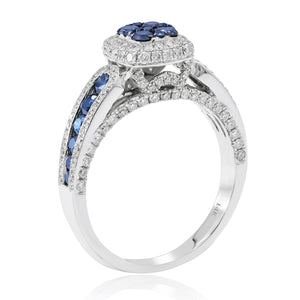 0.76ct White and 0.72ct Blue Diamond Ring set in 14KT White Gold / R14790BlU
