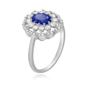 0.48ct Diamond and 1.00ct Sapphire Ring set in 14KT White Gold / R20673A2