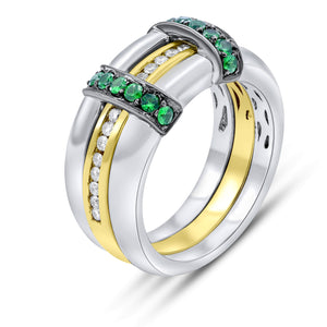 0.25ct Diamond and 0.37ct Green Garnet Ring set in 18KT White and Yellow Gold / R2834
