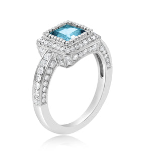 1.02ct Diamond and 1.38ct Blue Topaz Ring set in 18KT White Gold / R6808
