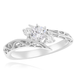 0.55ct White Diamond Prong Set Engagement Ring Size 7 Set in 14K White Gold /R8433C