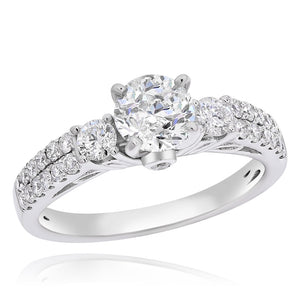 0.61 ct White Diamond Prong Set Center 1.00 Engagement Ring Size 7 Set in 14K White Gold /RE044A