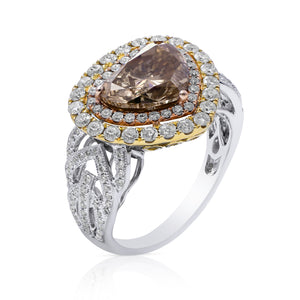 1.00ct White and 2.92ct Brown Diamond Ring set in 18KT White, Yellow and Rose Gold / RE990