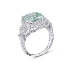 0.13ct Diamond and 4.00ct Green Amethyst Ring set in 14KT White Gold / RZ71501
