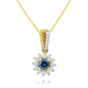 0.15ct White and 0.24 ct Blue Diamond Pendant set in 14KT Yellow Gold / S46297BlD