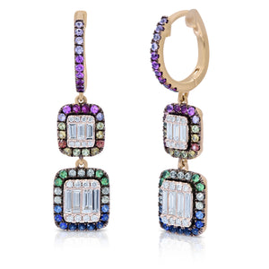 0.65ct Diamond and 0.86ct Multi Color Sapphire Earrings set in 14KT Yellow Gold / E23128G