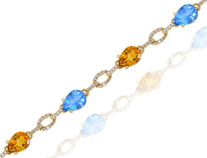 0.50ct Diamond, 3.07ct Citrine and 3.02ct Blue Topaz Bracelet set in 14KT Yellow Gold / JBCB150022