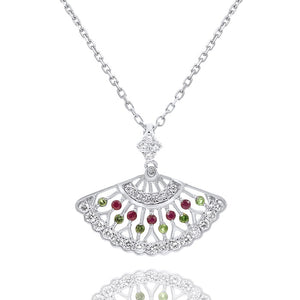 0.26ct Diamond, 0.07ct Ruby and 0.06ct Tsavorite Pendant set in 14KT White Gold / P29903A