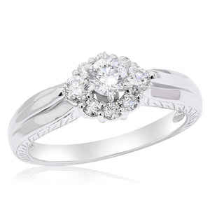 White Diamond Engagement Ring - Set in 14K White Gold - Prong Set 0.66 ct /R8429B