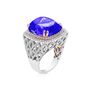 1.95ct Diamond and 24.02ct Tanzanite Ring set in 18KT White and Rose Gold / RH736T